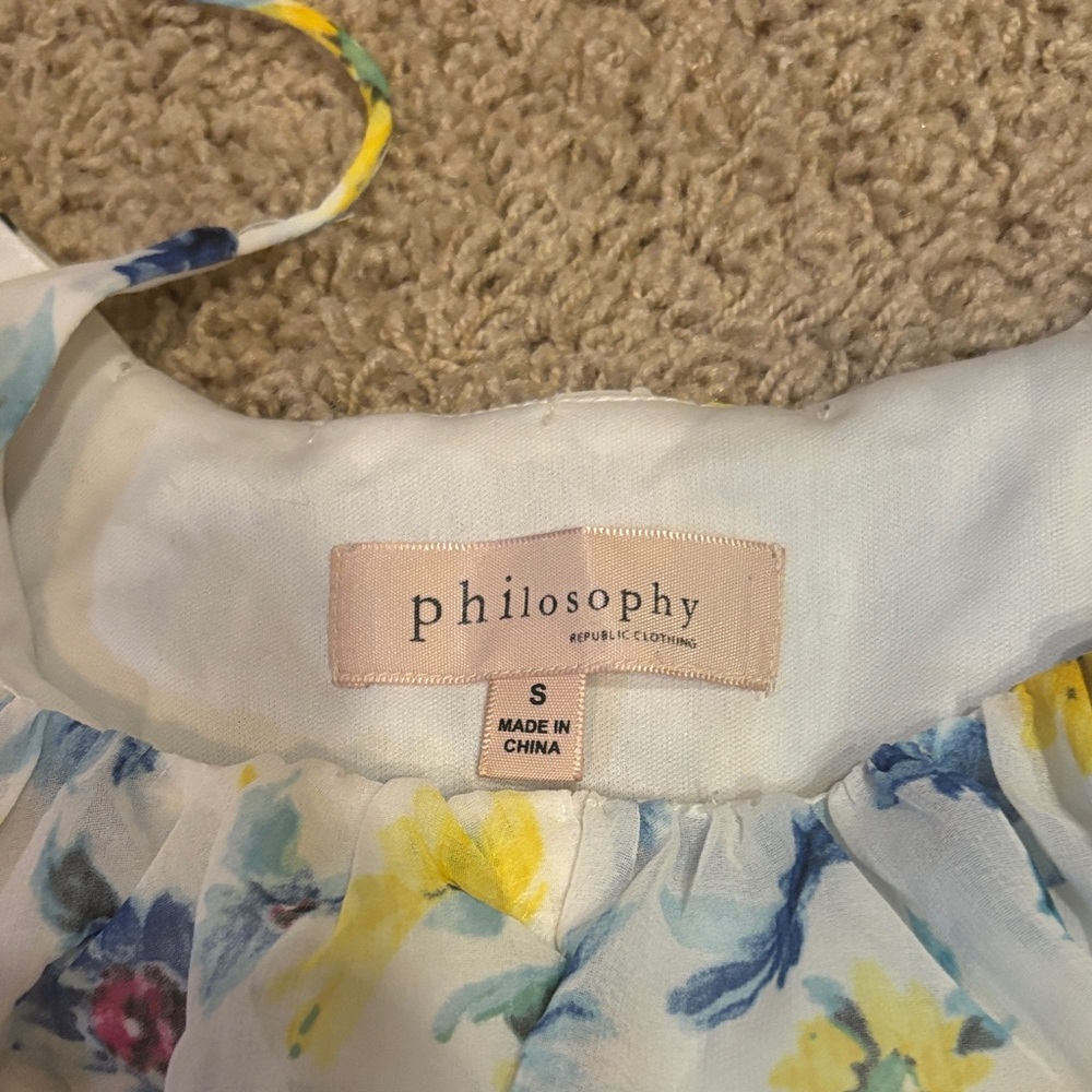 Philosophy Floral Print Sleeveless Blouse - White, Yellow, Blue - Picture 2 of 3